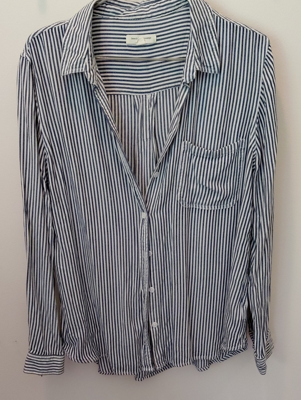 Beach Lunch Lounge Women's Navy and White Striped Button-Down Shirt
